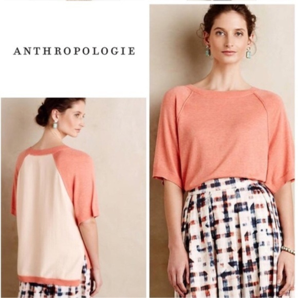 Anthropologie Moth East Falls Pullover Coral Peach